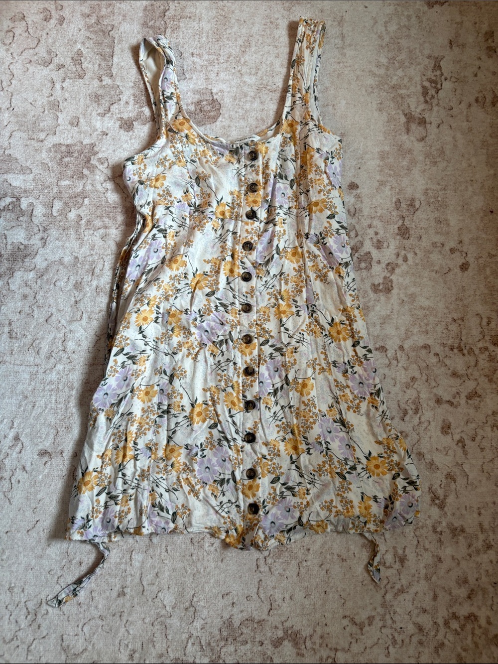 American Eagle Outfitters Yellow & Lilac Floral Button-Front Mini Dress